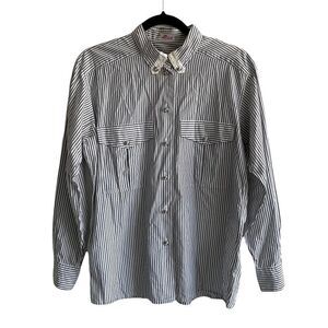 VAN LAACK Cotton Gray & White Striped Button Front Long Sleeve Shirt Blouse 36